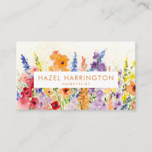QR Code Scannable Colourful Watercolor Floral Happ Business Card