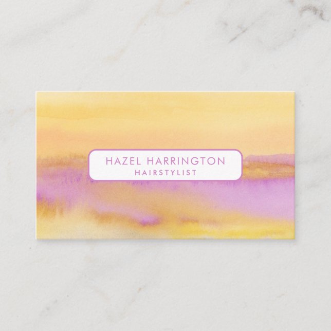 QR Code Scannable Colourful Yellow Pink Watercolor Business Card (Front)