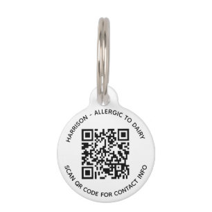 QR Code scannable contactless Info custom text dog Pet Tag
