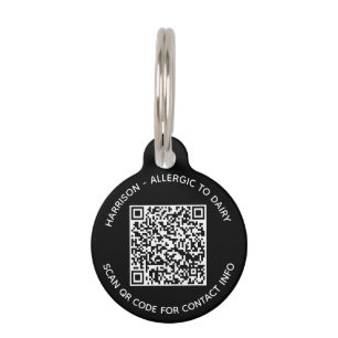 QR Code scannable contactless Info custom text Pet Tag