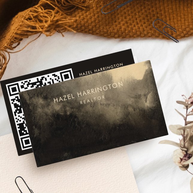 QR Code Scannable Dark Moody Abstract Watercolor Business Card (Creator Uploaded)