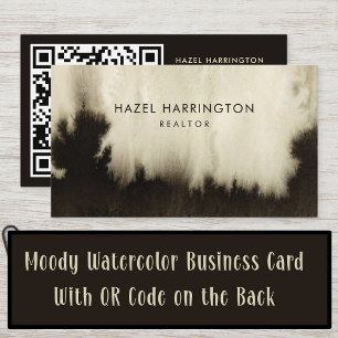 QR Code Scannable Dark Moody Abstract Watercolor Business Card