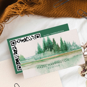 QR Code Scannable Lake Watercolor Outdoors Business Card