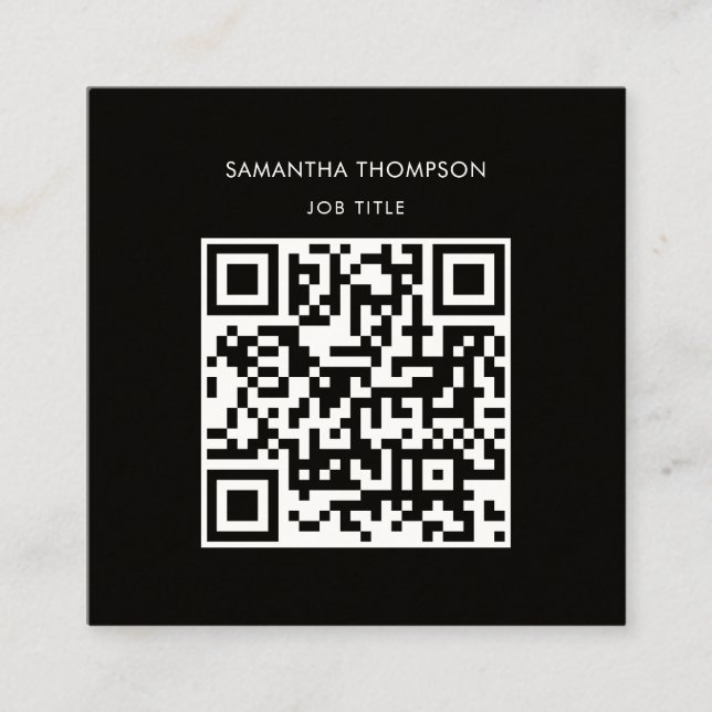 QR Code Scannable Modern Professional Black Square Business Card (Front)