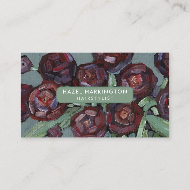 QR Code Scannable Moody Abstract Flowers Art  Business Card (Front)