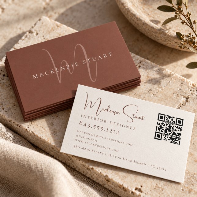 QR Code Scannable Professional Monogram Modern Business Card (Creator Uploaded)