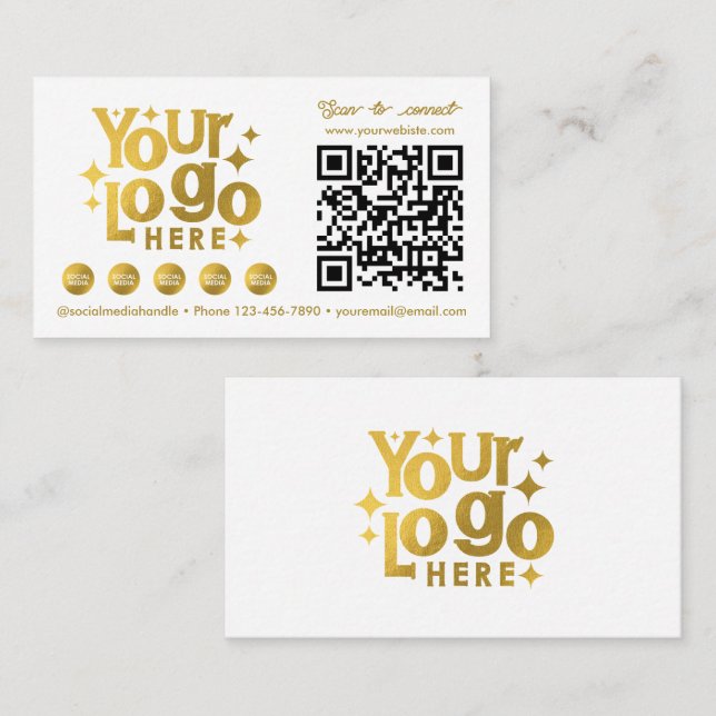 QR Code Scannable Social Media Gold Business Logo Card (Front/Back)