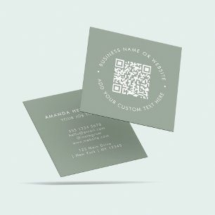 QR Code Scannable Website l Minimal Sage Green   Square Business Card