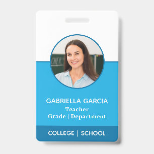 QR Code School Teacher Photo Blue ID badge