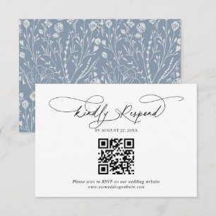 QR Code Script Floral Dusty Blue Wedding Rsvp Enclosure Card