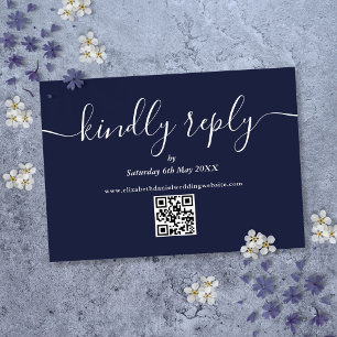 QR Code Script Kindly Reply Navy Blue Wedding RSVP Card