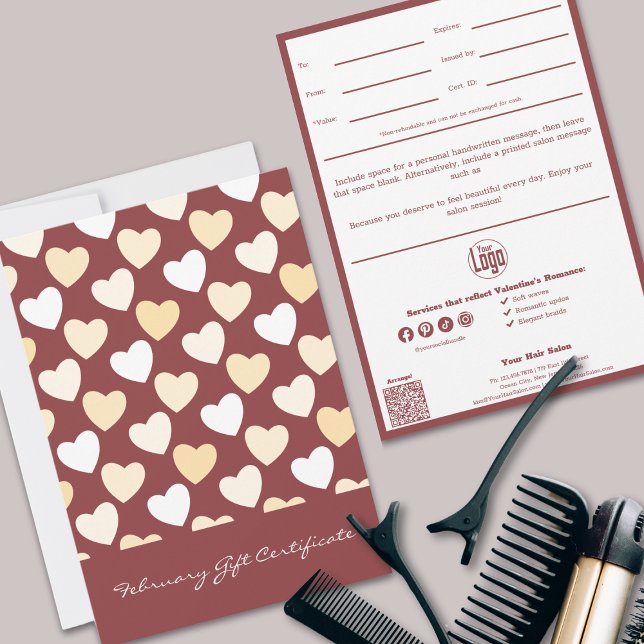 QR Code Services Note February Gift Certificate (QR Code Services Note February Gift Certificate, Smoky Topaz & White, Heart Pattern)