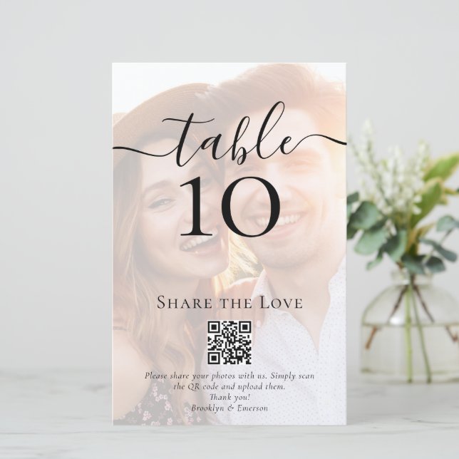 QR Code Share the Love Photo Wedding Table Number (Standing Front)