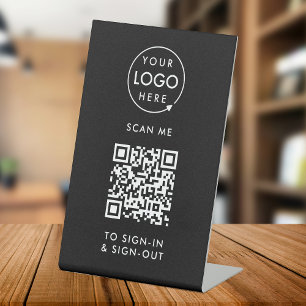 QR Code Sign-In   Black Reception Visitor Logo Pedestal Sign