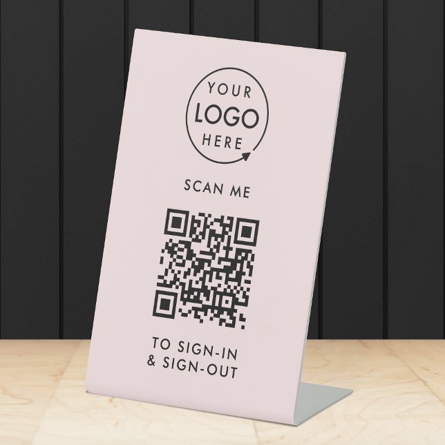 QR Code Sign-In | Pink Visitor Employee Reception Pedestal Sign (Creator Uploaded)