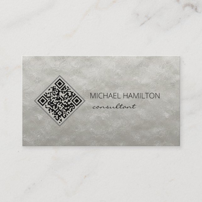 QR Code Silver Foil Modern Profile Business Card (Front)
