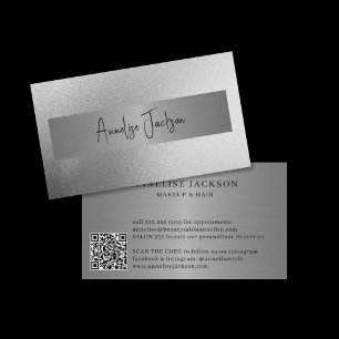 QR CODE silver glitter modern beauty salon Business Card