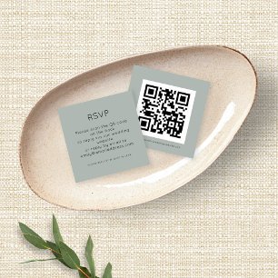 QR Code Silver Sage Green Wedding RSVP Enclosure Card