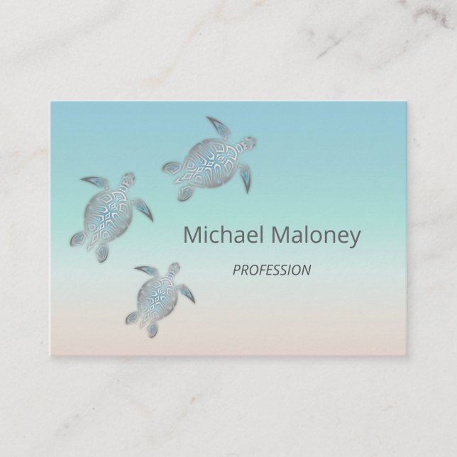  QR Code | Silver Sea Turtle Turquoise Coastal Business Card (Front)