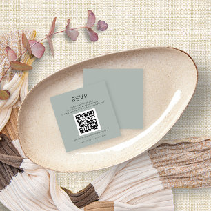 QR Code Silvery Sage Green Wedding RSVP Enclosure Card