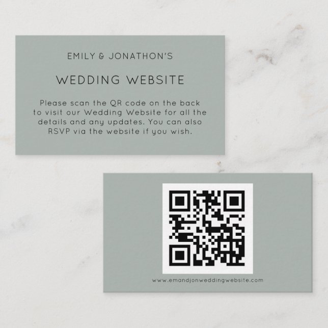 QR Code Silvery Sage Green Wedding Website Enclos Enclosure Card (Front/Back)