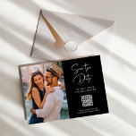 QR Code | Simple and Modern Photo Save the Date<br><div class="desc">These simple and elegant black wedding save the date magnetic cards feature modern handwritten script typography along with your favourite personal photo and a QR code that leads to your wedding website.</div>