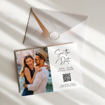 QR Code | Simple and Modern Photo Save the Date<br><div class="desc">These simple and elegant,  black and white wedding save the date magnetic cards feature modern handwritten script typography along with your favourite personal photo and a QR code that leads to your wedding website.</div>