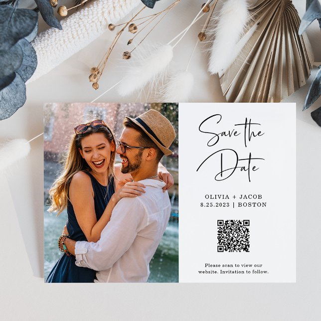 QR Code | Simple and Modern Photo Save the Date Postcard (Creator Uploaded)