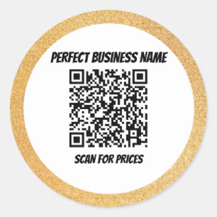 QR Code Simple Black Silk Luxury Gold Frame Classic Round Sticker