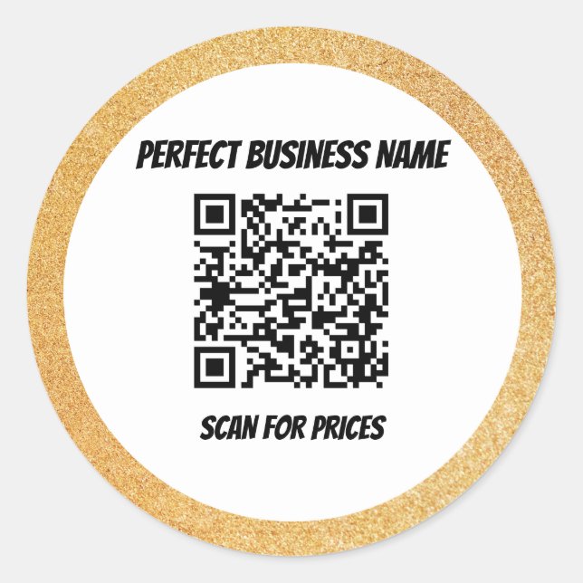 QR Code Simple Black Silk Luxury Gold Frame Classic Round Sticker (Front)