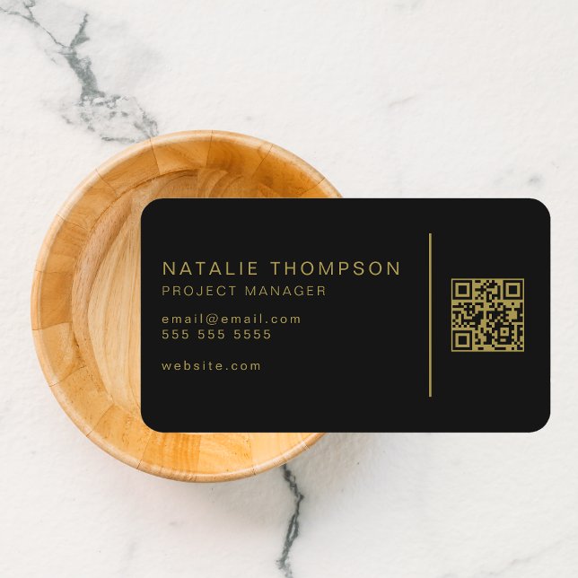 QR Code Simple Classy Elegant Black and Gold Business Card (Creator Uploaded)