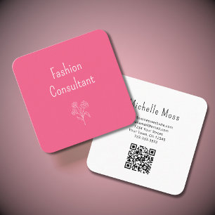 QR code Simple Flower Cute Girly Pink Square Business Card