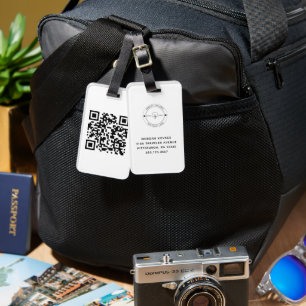 QR Code Simple Minimal Logo Name Details Luggage Tag