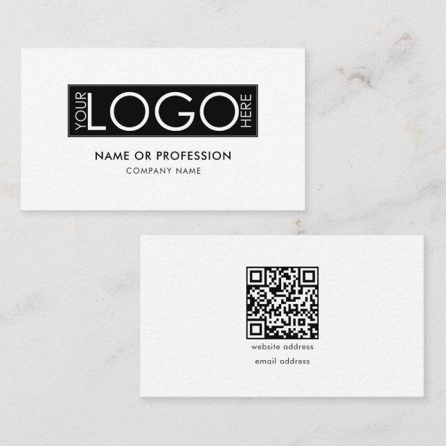 QR Code Simple Minimal White Modern Business Logo Card (Front/Back)