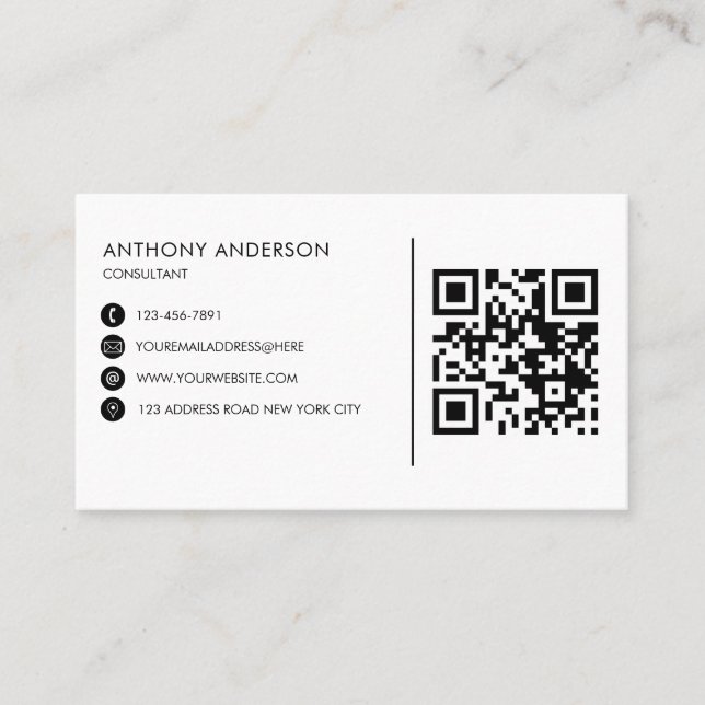 QR Code Simple Minimalist with Your Logo  Business Card (Front)