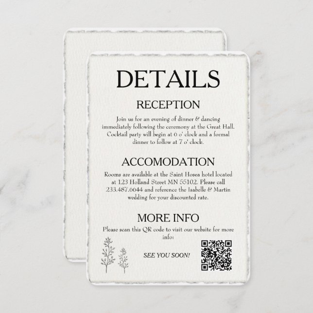 QR Code Simple Modern Faux Deckled Edge Wedding Enclosure Card (Front/Back)