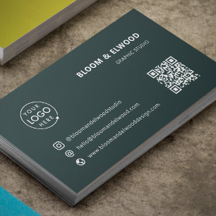 QR Code Simple Modern Minimal Green Logo Business Card
