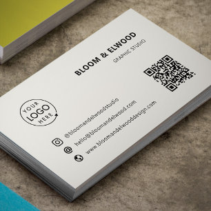 QR Code Simple Modern Minimal Neutral Logo Business Card