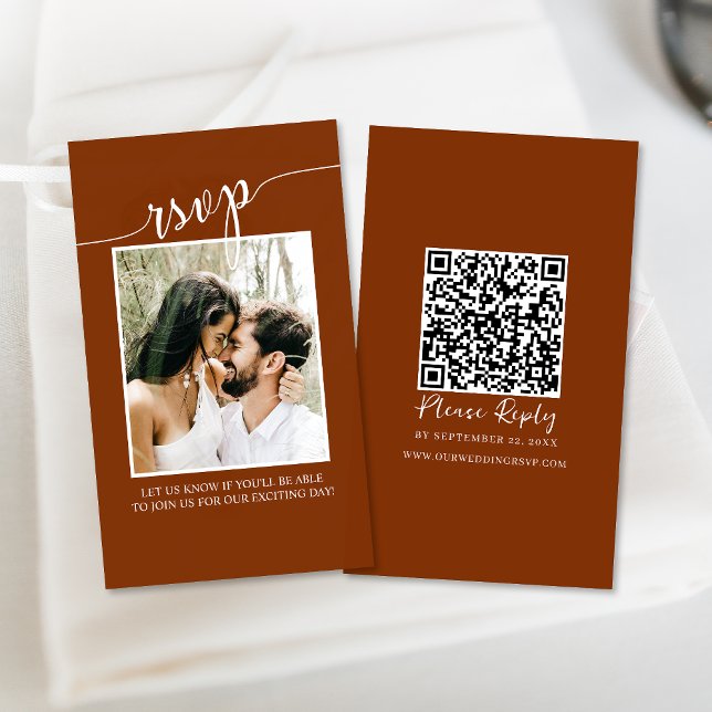 QR Code Simple Online Photo Budget RSVP Card  (Simplify RSVP for you and your guests with a time-saving QR code, ensuring a hassle-free experience.)