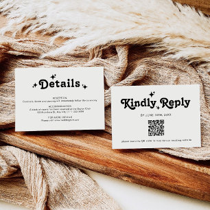 QR Code Simple Retro Wedding RSVP Card