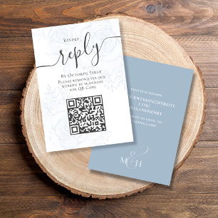 QR Code Simple RSVP Online Dusty Blue Floral Enclosure Card