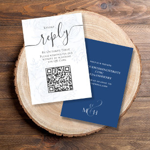 QR Code Simple RSVP Online Elegant Blue Floral Enclosure Card