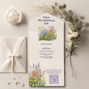 QR Code Simple Wildflowers Botanical Garden Weddin All In One Invitation