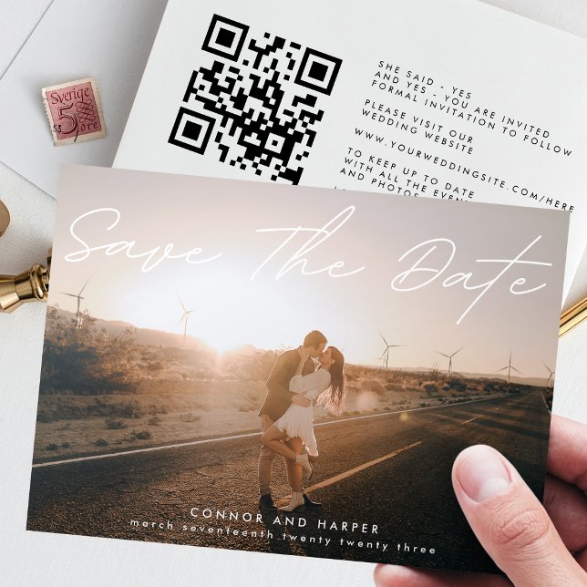 QR CODE | Simply Elegant Photo Save The Date Announcement (Creator Uploaded)