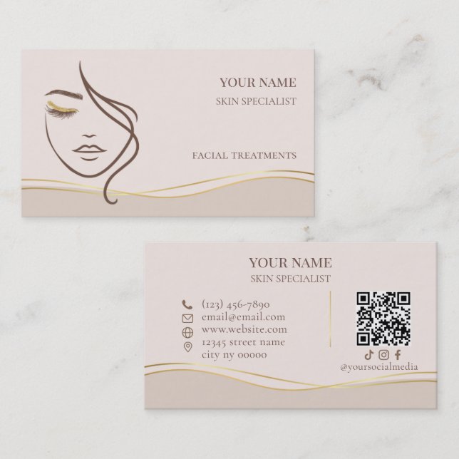 QR code Skin care & Beauty Salon Business Card (Front/Back)