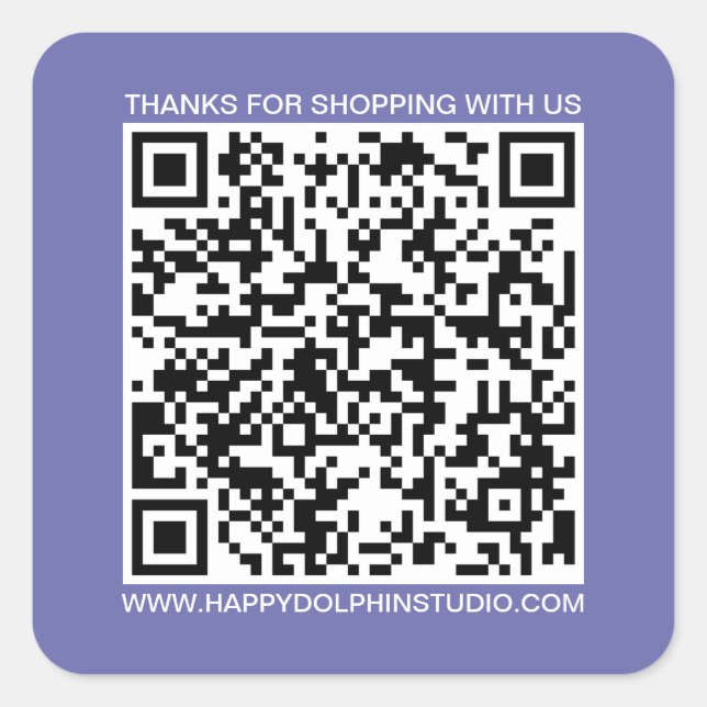 QR Code Small Business Website Blue Square Sticker (Front)