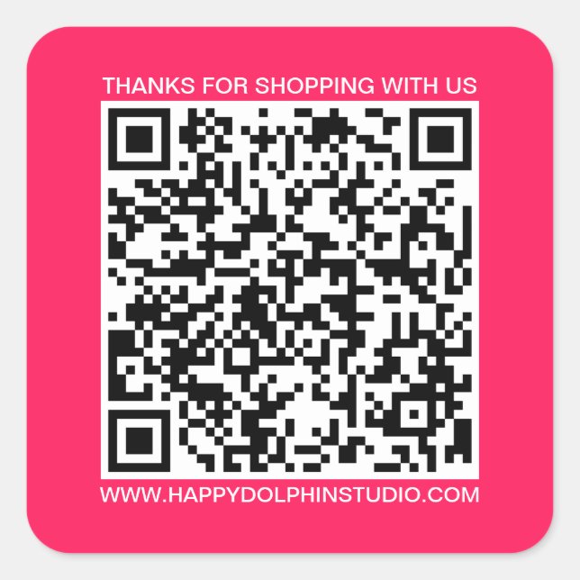 QR Code Small Business Website Diva Pink Square Sticker (Front)