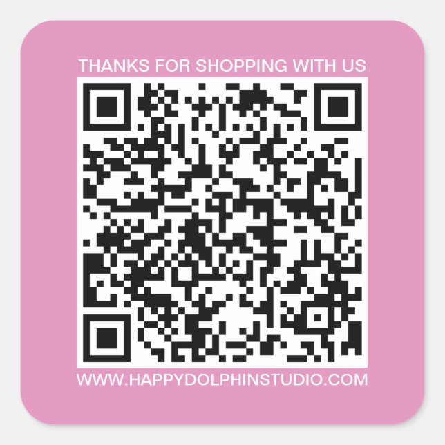 QR Code Small Business Website Fuchsia Pink Square Sticker (Front)