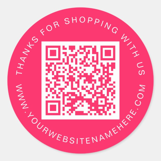QR Code Small Business Website Name Diva Pink  Classic Round Sticker (Front)