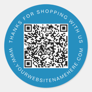 QR Code Small Business Website Name Ibiza Blue Classic Round Sticker